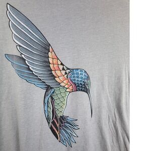 Curbside Clothing Mens 2XL Gray Hummingbird Graphic Tee Artistic Bird T-Shirt